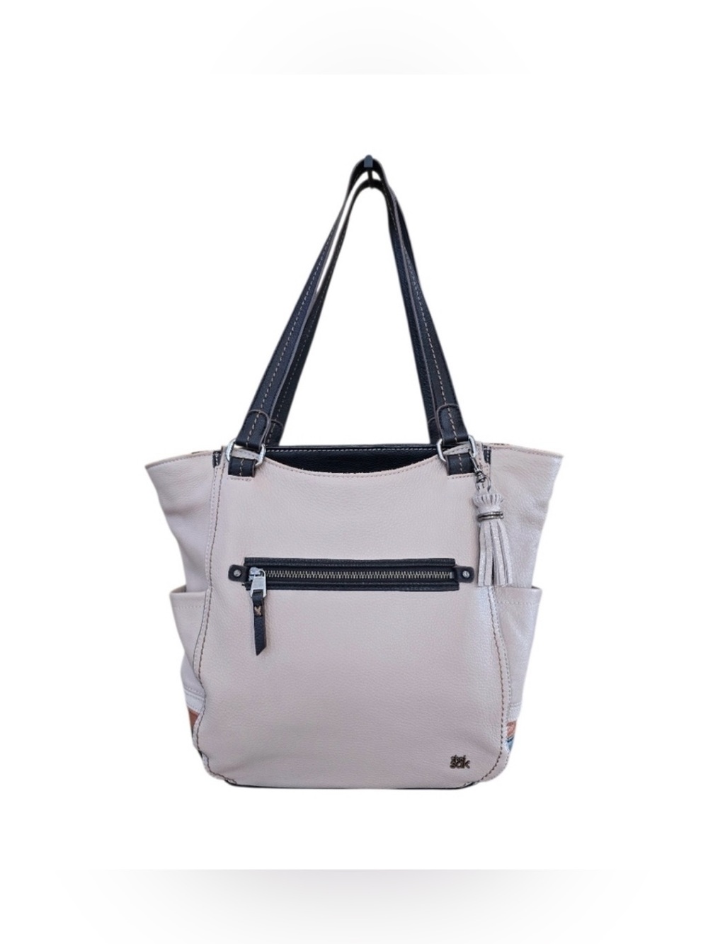 The Sak Kendra Three Color Beige Black Leather Satchel Shoulder Bag Tote